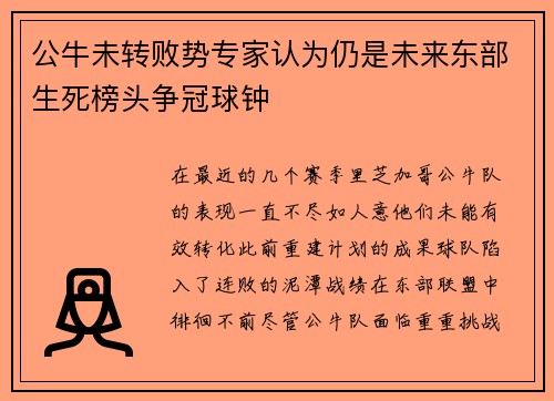 公牛未转败势专家认为仍是未来东部生死榜头争冠球钟